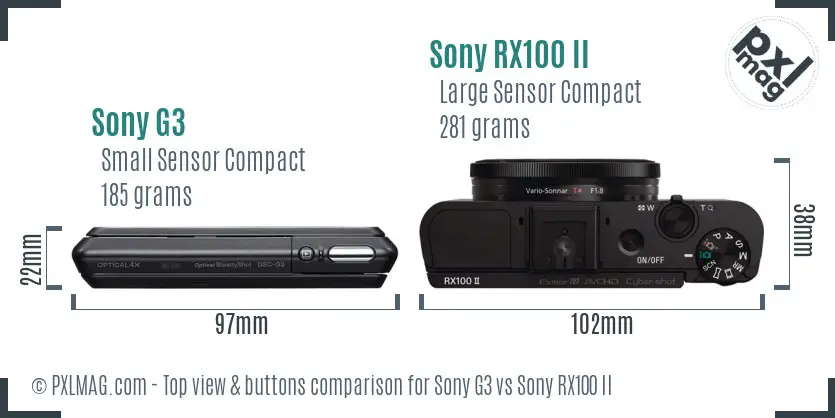 Sony G3 vs Sony RX100 II top view buttons comparison