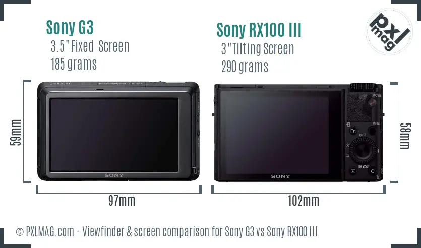 Sony G3 vs Sony RX100 III Screen and Viewfinder comparison