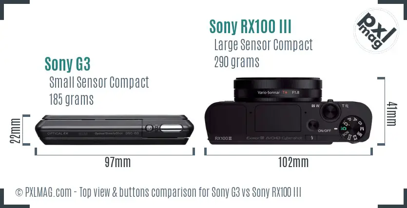 Sony G3 vs Sony RX100 III top view buttons comparison