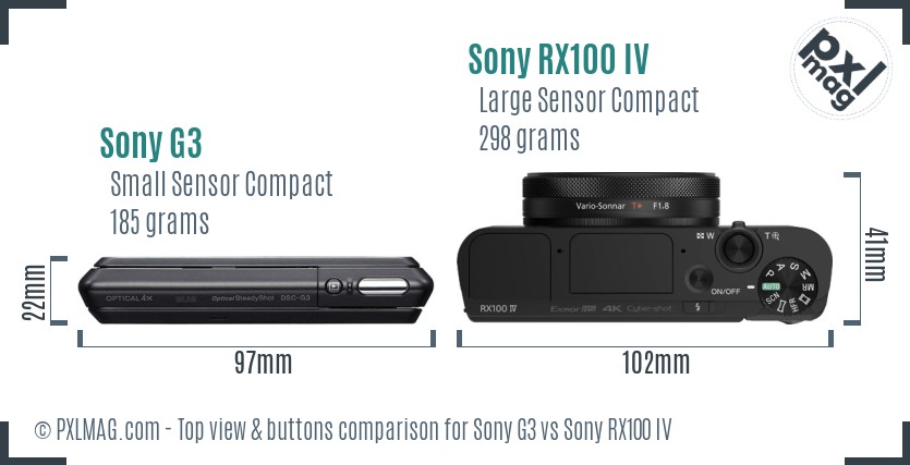 Sony G3 vs Sony RX100 IV top view buttons comparison