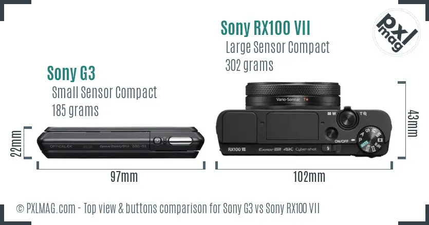 Sony G3 vs Sony RX100 VII top view buttons comparison