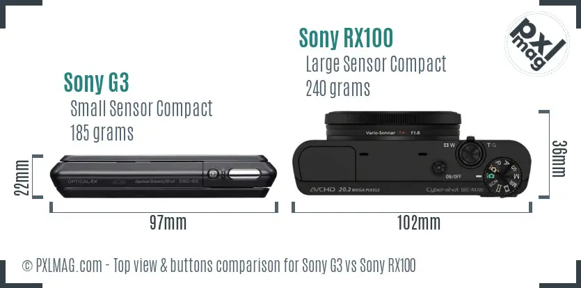 Sony G3 vs Sony RX100 top view buttons comparison