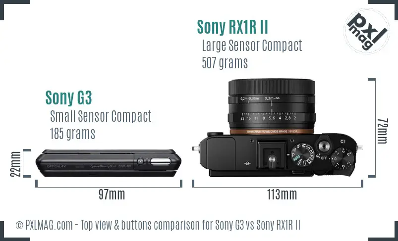 Sony G3 vs Sony RX1R II top view buttons comparison