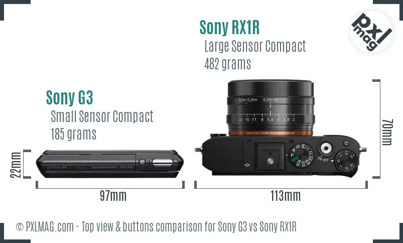 Sony G3 vs Sony RX1R top view buttons comparison