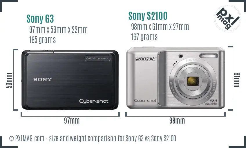 Sony G3 vs Sony S2100 size comparison