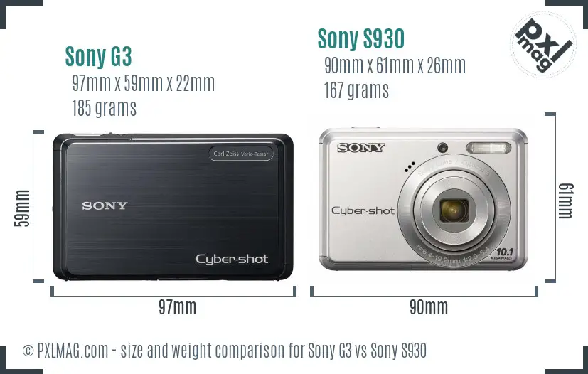 Sony G3 vs Sony S930 size comparison