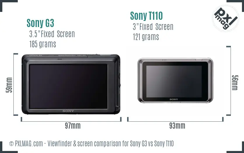 Sony G3 vs Sony T110 Screen and Viewfinder comparison