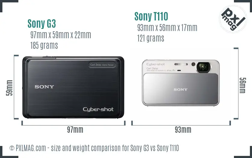 Sony G3 vs Sony T110 size comparison