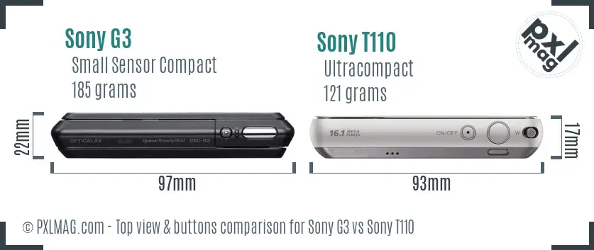 Sony G3 vs Sony T110 top view buttons comparison