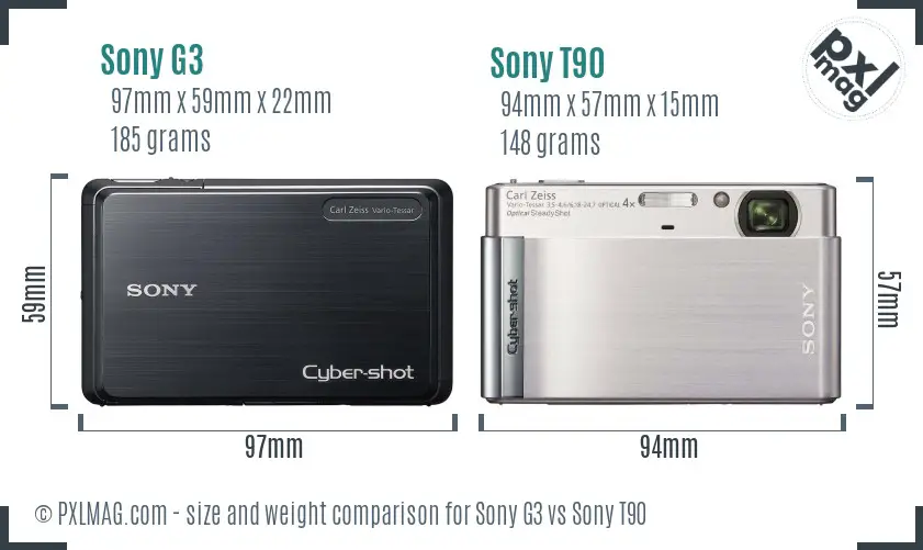 Sony G3 vs Sony T90 size comparison