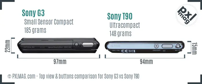 Sony G3 vs Sony T90 top view buttons comparison