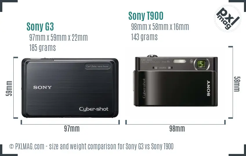 Sony G3 vs Sony T900 size comparison