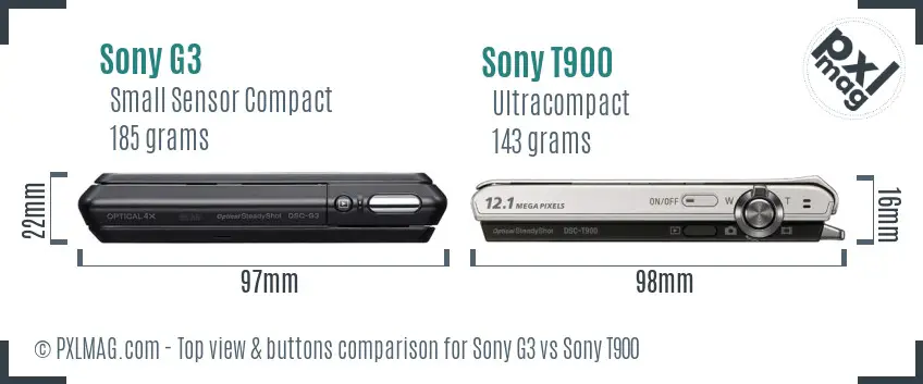 Sony G3 vs Sony T900 top view buttons comparison