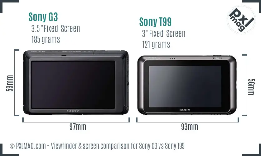Sony G3 vs Sony T99 Screen and Viewfinder comparison