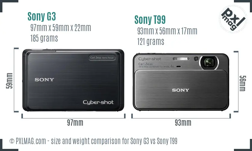 Sony G3 vs Sony T99 size comparison