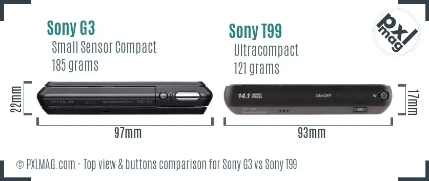 Sony G3 vs Sony T99 top view buttons comparison