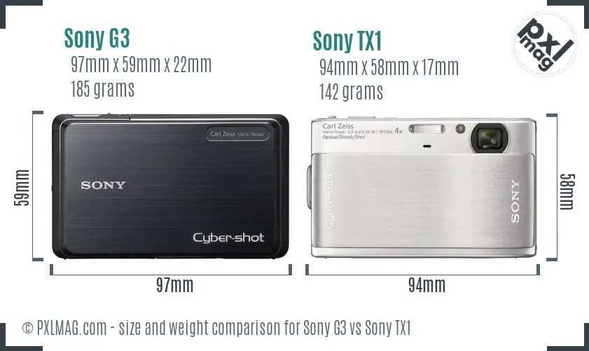 Sony G3 vs Sony TX1 size comparison