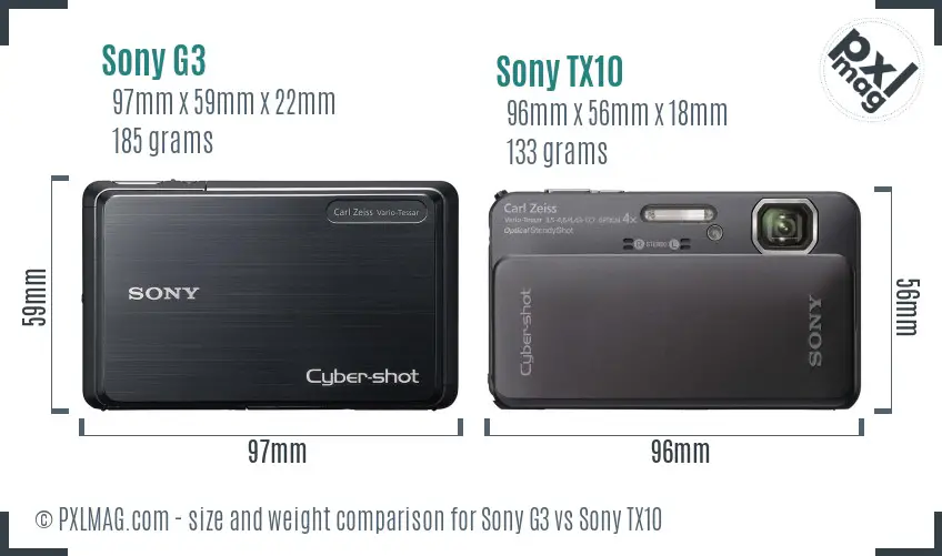 Sony G3 vs Sony TX10 size comparison