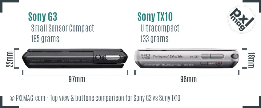 Sony G3 vs Sony TX10 top view buttons comparison
