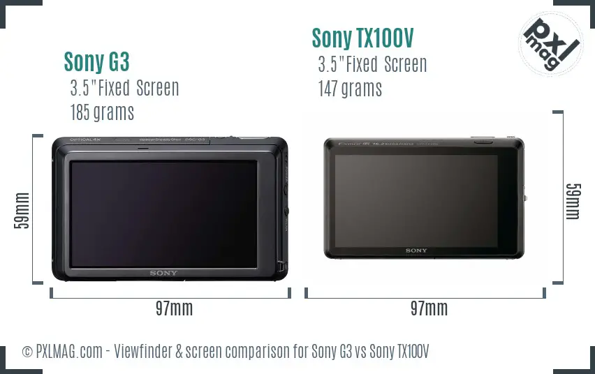 Sony G3 vs Sony TX100V Screen and Viewfinder comparison