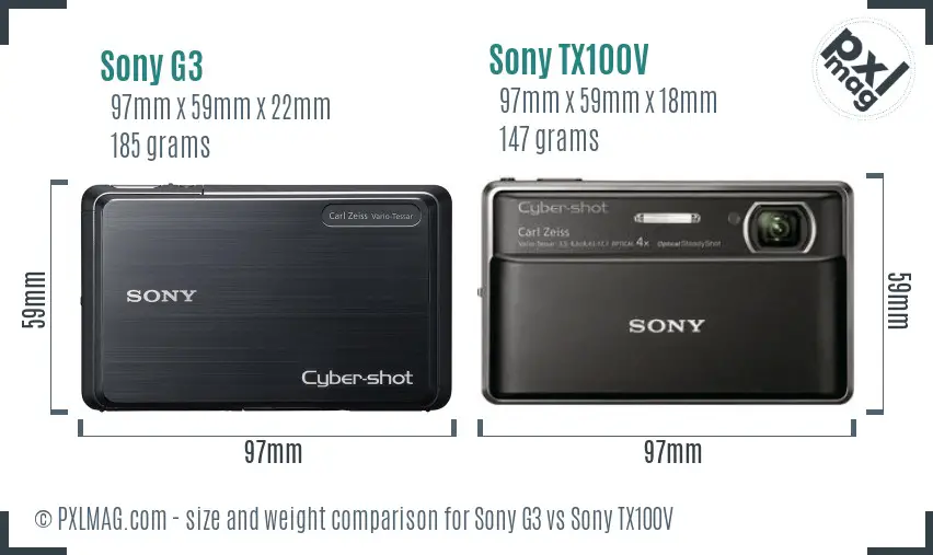 Sony G3 vs Sony TX100V size comparison