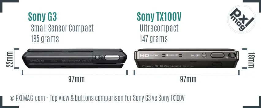 Sony G3 vs Sony TX100V top view buttons comparison