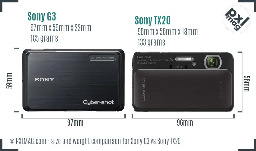 Sony G3 vs Sony TX20 size comparison