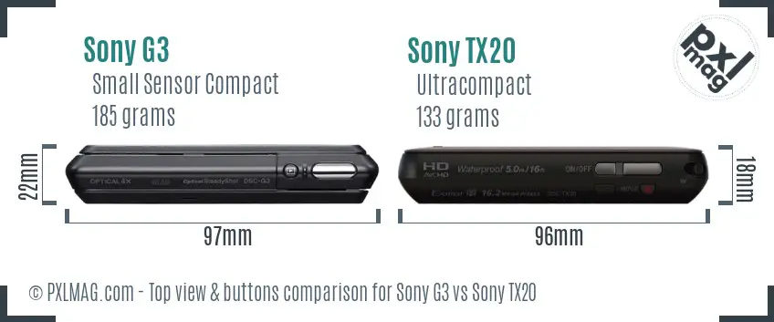 Sony G3 vs Sony TX20 top view buttons comparison