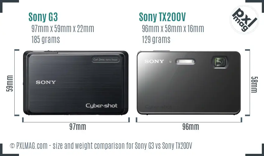 Sony G3 vs Sony TX200V size comparison