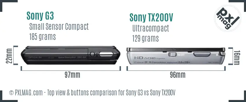 Sony G3 vs Sony TX200V top view buttons comparison