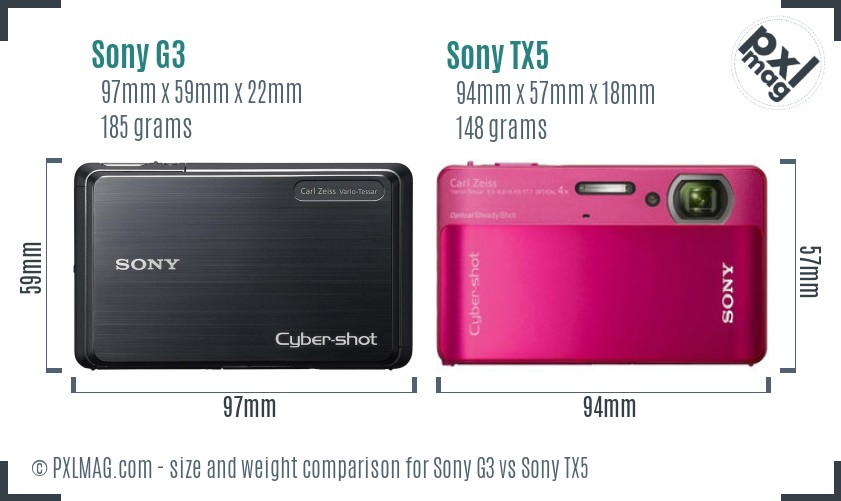 Sony G3 vs Sony TX5 size comparison