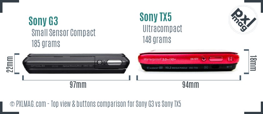 Sony G3 vs Sony TX5 top view buttons comparison