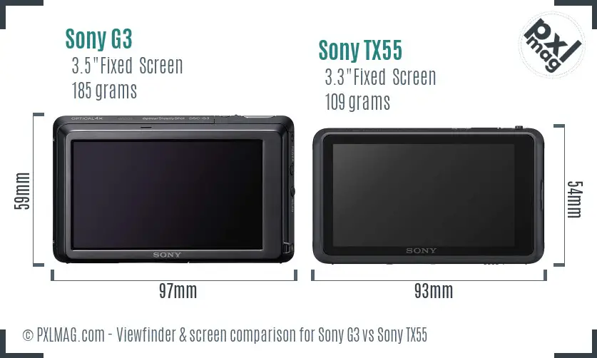 Sony G3 vs Sony TX55 Screen and Viewfinder comparison