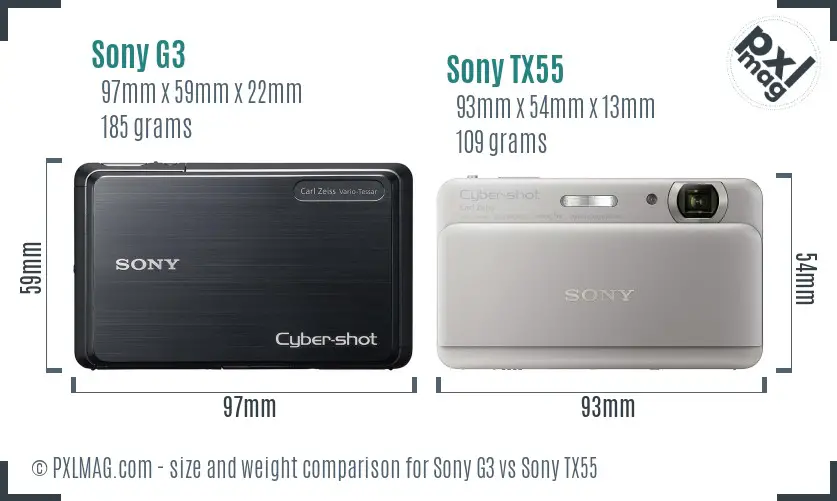 Sony G3 vs Sony TX55 size comparison