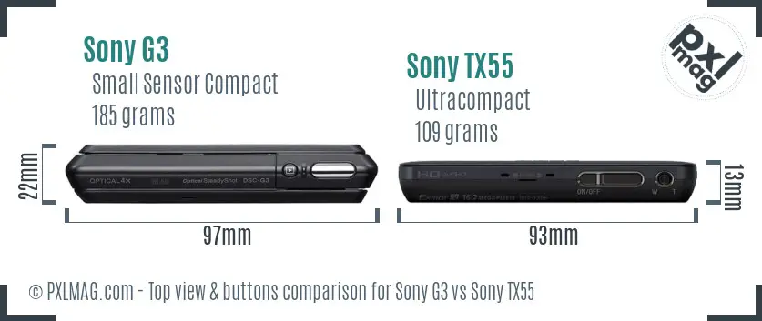 Sony G3 vs Sony TX55 top view buttons comparison