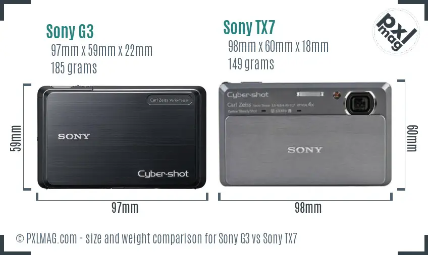 Sony G3 vs Sony TX7 size comparison