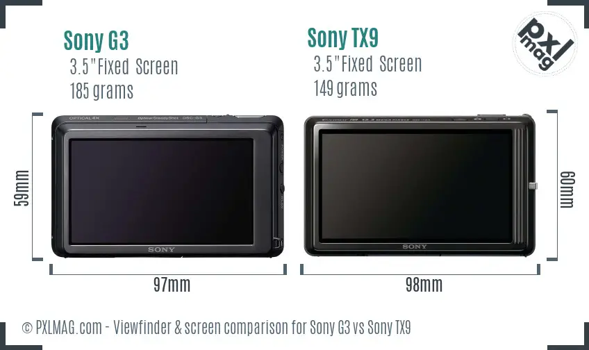 Sony G3 vs Sony TX9 Screen and Viewfinder comparison