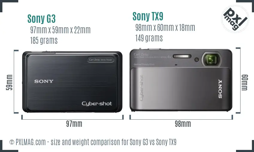 Sony G3 vs Sony TX9 size comparison