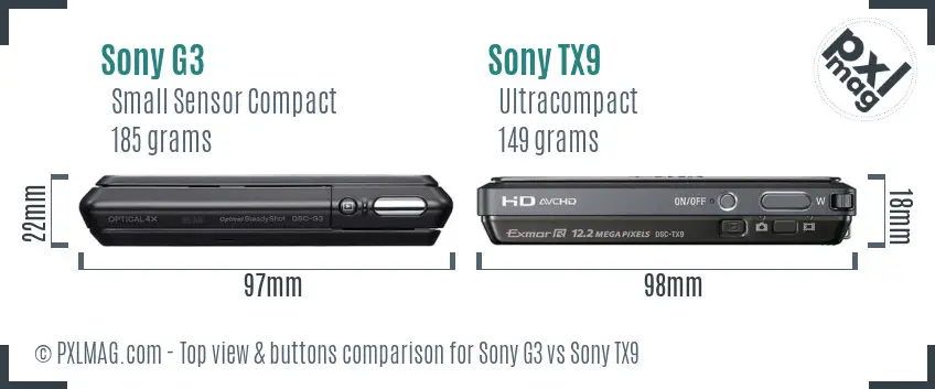 Sony G3 vs Sony TX9 top view buttons comparison