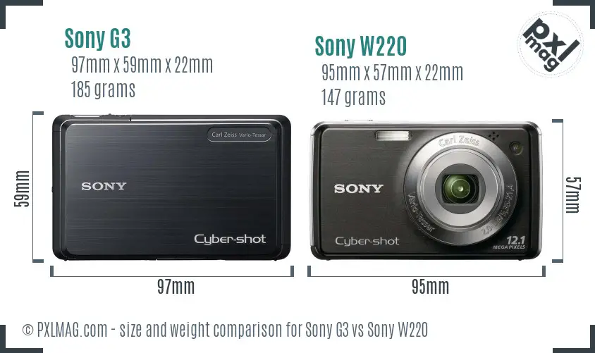 Sony G3 vs Sony W220 size comparison