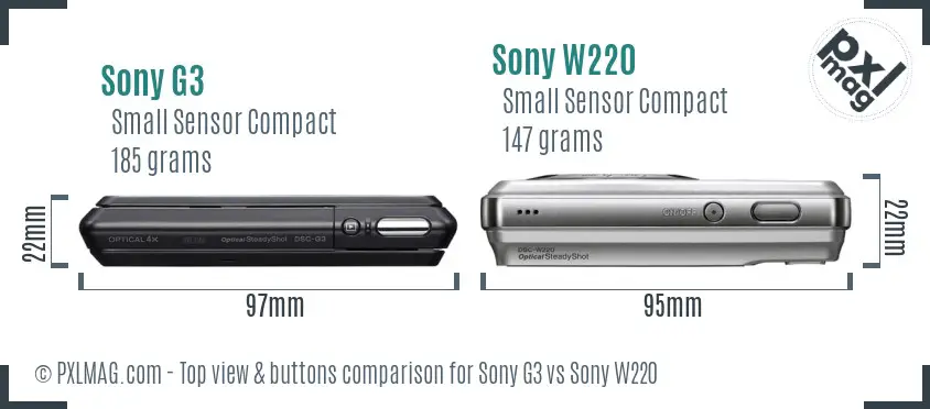Sony G3 vs Sony W220 top view buttons comparison