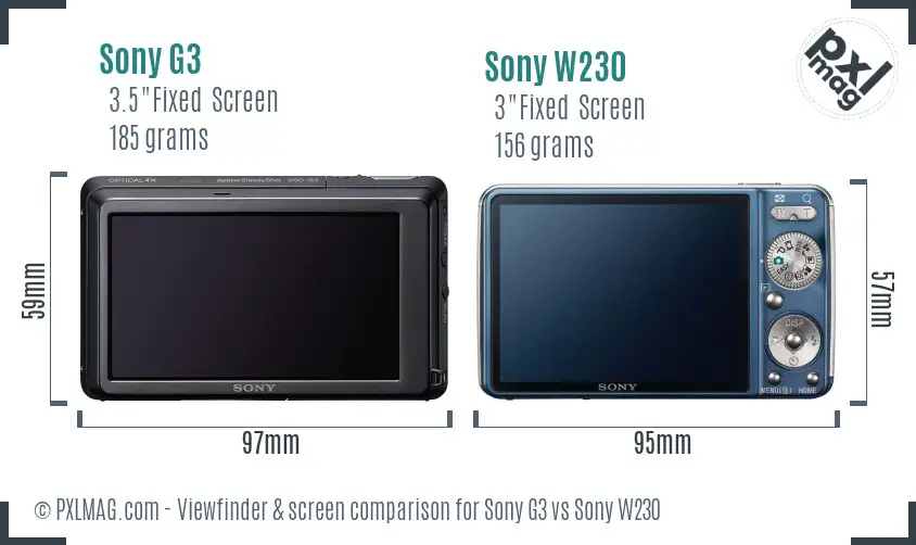 Sony G3 vs Sony W230 Screen and Viewfinder comparison