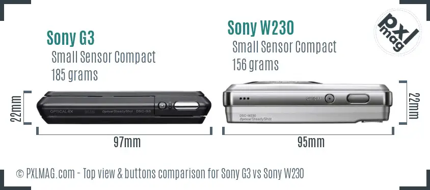 Sony G3 vs Sony W230 top view buttons comparison