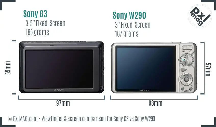 Sony G3 vs Sony W290 Screen and Viewfinder comparison