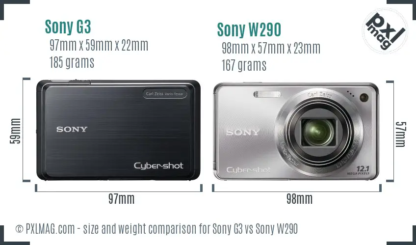 Sony G3 vs Sony W290 size comparison
