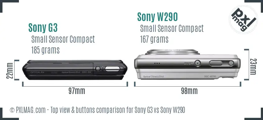 Sony G3 vs Sony W290 top view buttons comparison