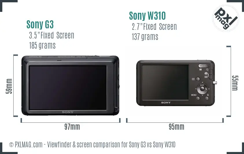 Sony G3 vs Sony W310 Screen and Viewfinder comparison