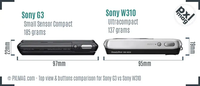 Sony G3 vs Sony W310 top view buttons comparison