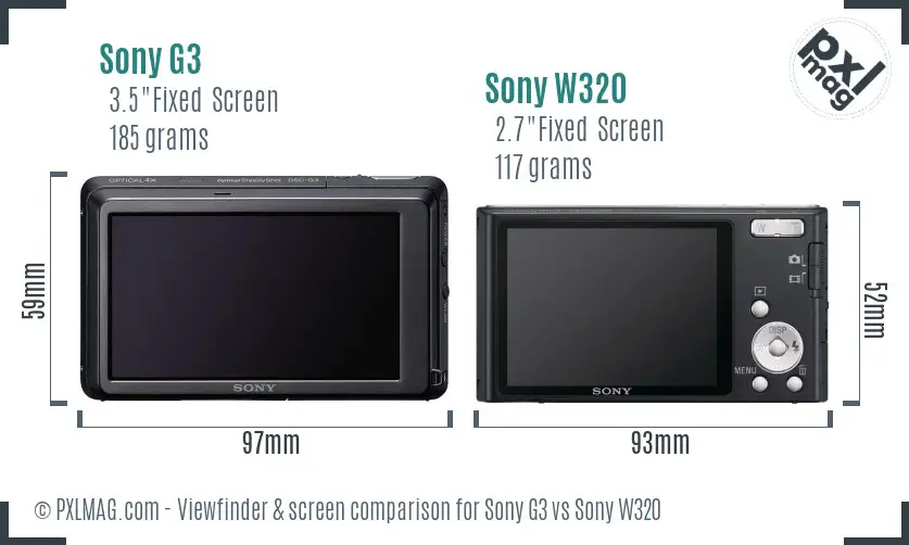 Sony G3 vs Sony W320 Screen and Viewfinder comparison