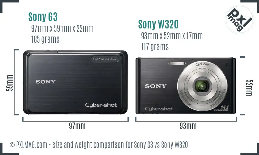 Sony G3 vs Sony W320 size comparison